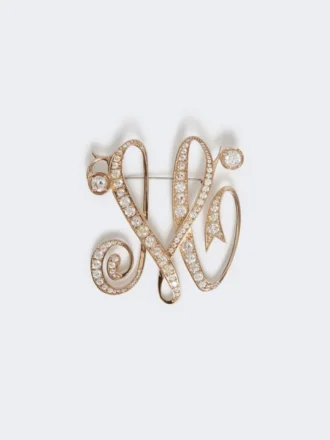 Monogrambrosje med rhinestones, elfenben