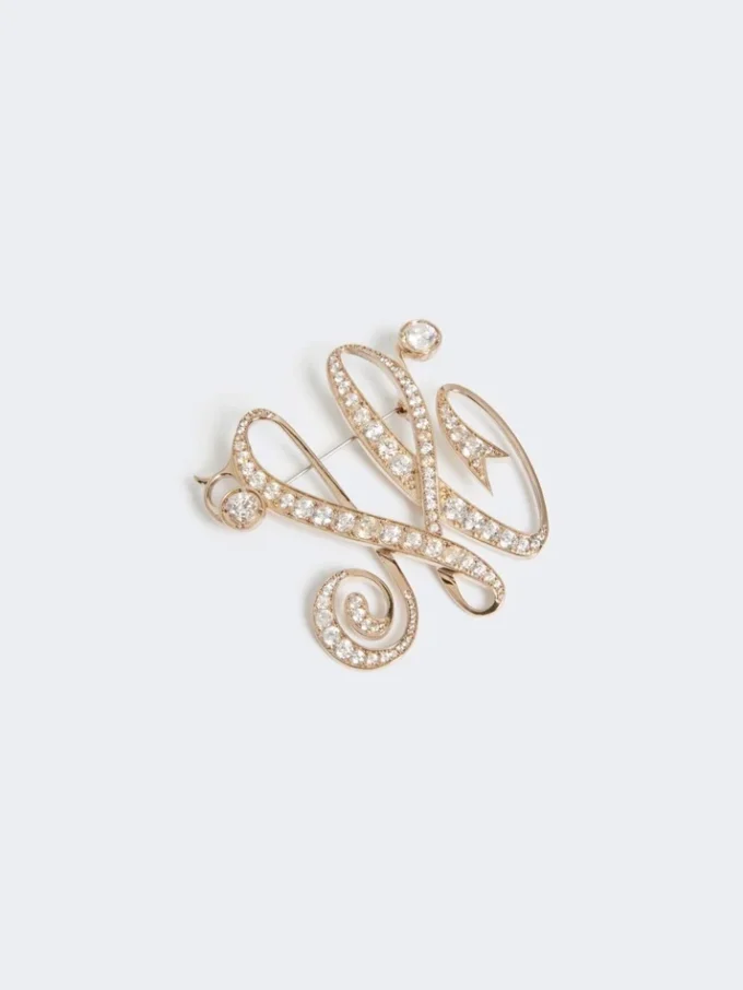 Monogrambrosje med rhinestones, elfenben Monogrambrosje med rhinestones, elfenben