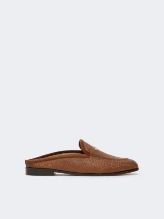 Mules i lerret med raffia-effekt, ravbrun