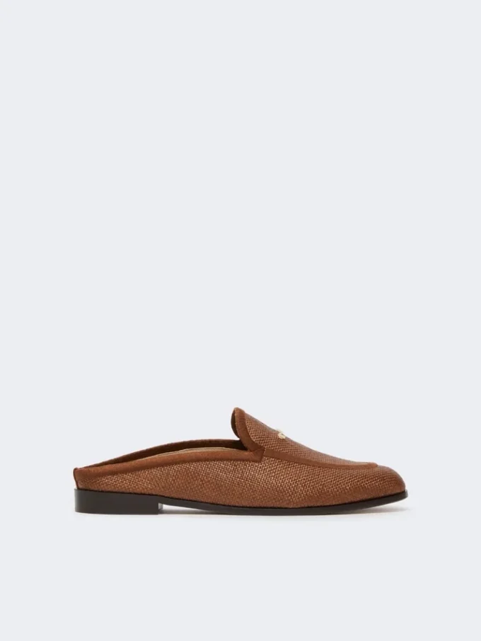 Mules i lerret med raffia-effekt, ravbrun Mules i lerret med raffia-effekt, ravbrun