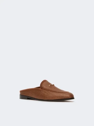 Mules i lerret med raffia-effekt, ravbrun