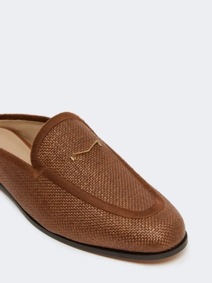 Mules i lerret med raffia-effekt, ravbrun Mules i lerret med raffia-effekt, ravbrun
