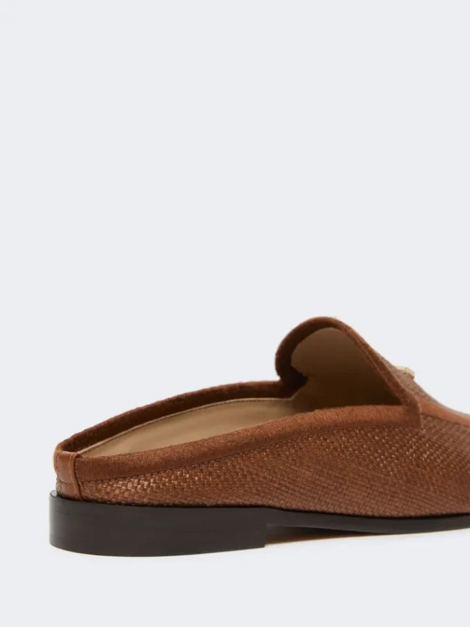 Mules i lerret med raffia-effekt, ravbrun Mules i lerret med raffia-effekt, ravbrun