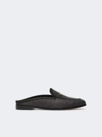 Mules i lerret med raffia-effekt, svart