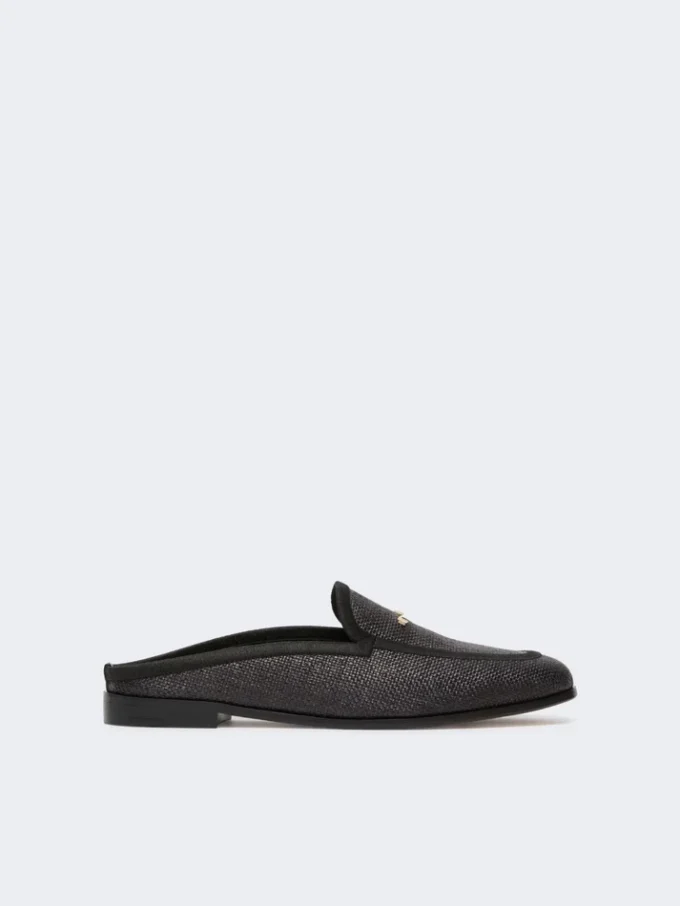 Mules i lerret med raffia-effekt, svart Mules i lerret med raffia-effekt, svart
