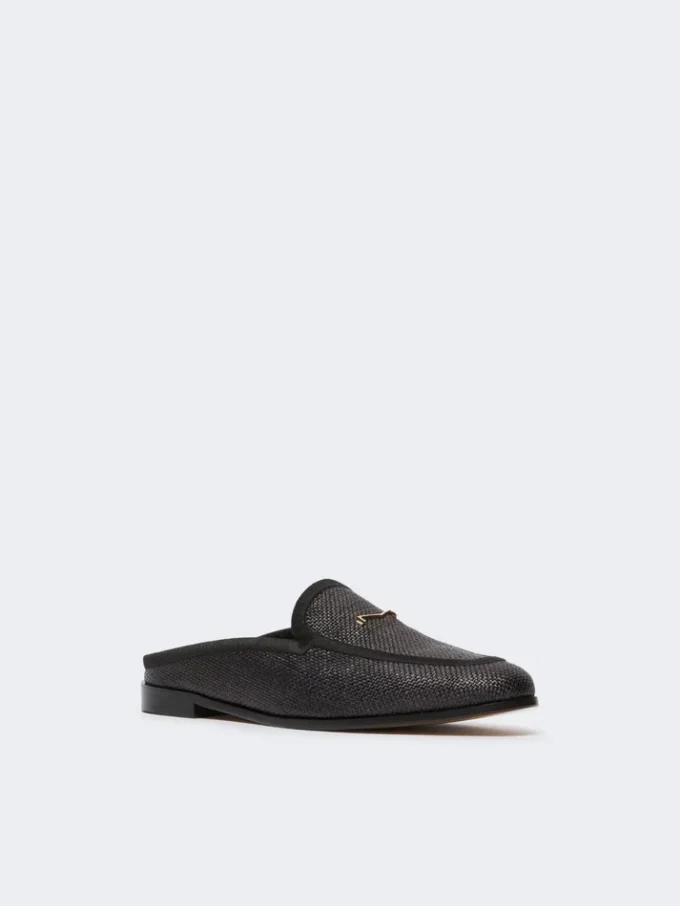 Mules i lerret med raffia-effekt, svart Mules i lerret med raffia-effekt, svart