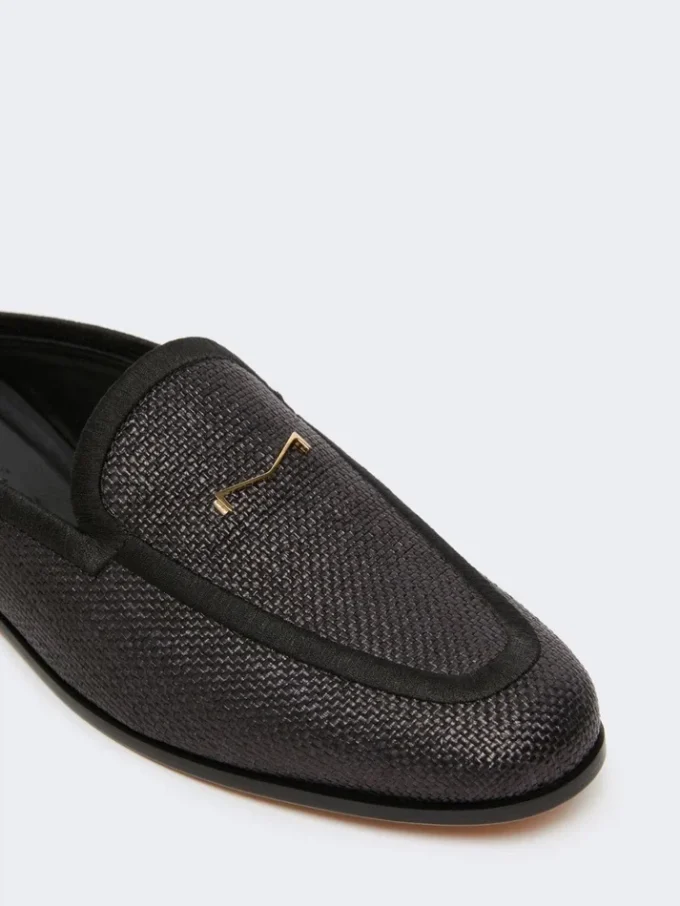Mules i lerret med raffia-effekt, svart Mules i lerret med raffia-effekt, svart