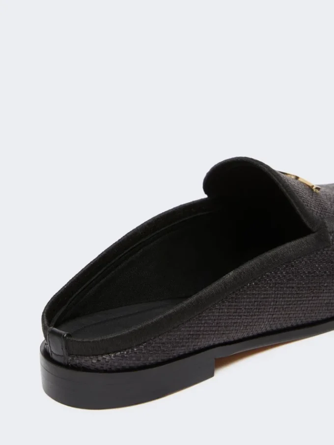 Mules i lerret med raffia-effekt, svart Mules i lerret med raffia-effekt, svart