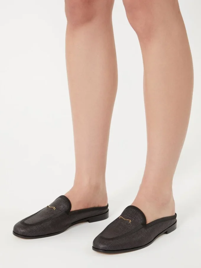 Mules i lerret med raffia-effekt, svart Mules i lerret med raffia-effekt, svart
