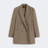 Oversized blazer i ullstoff med nålestriper, hasselnøttbrun