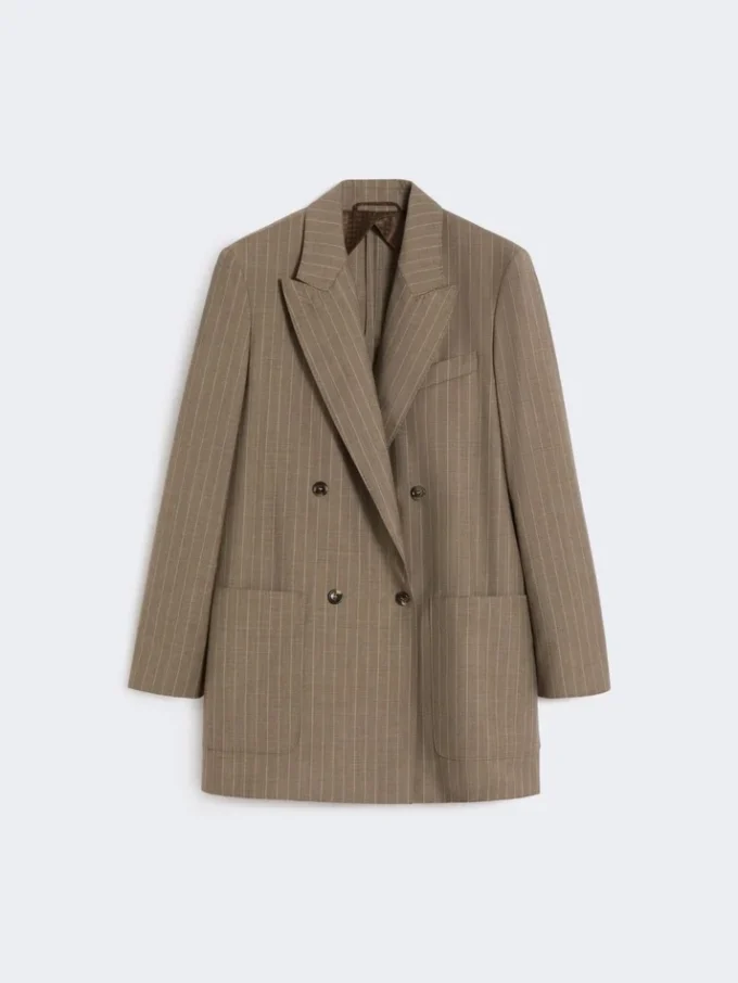 Oversized blazer i ullstoff med nålestriper, hasselnøttbrun