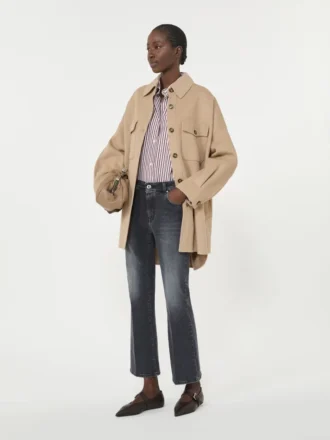 Oversized kåpe i ullblanding, kamel