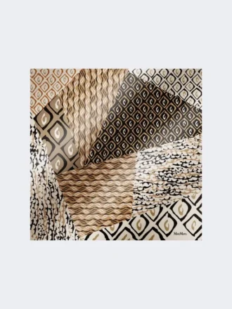 Oversized skjerf i trykt silke, beige