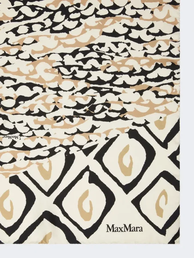 Oversized skjerf i trykt silke, beige
