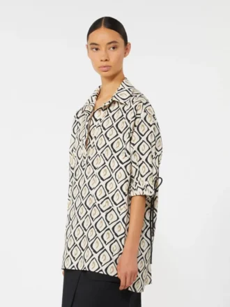 Oversized skjorte i poplin med trykk, beige