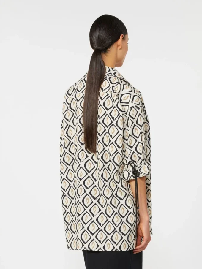 Oversized skjorte i poplin med trykk, beige