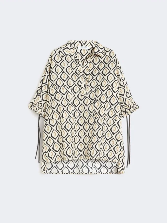 Oversized skjorte i poplin med trykk, beige