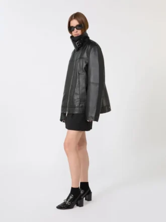 Oversized, tykk skinnjakke, svart
