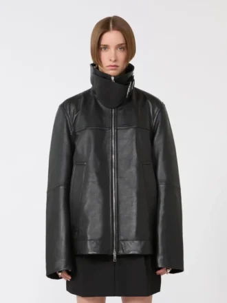 Oversized, tykk skinnjakke, svart