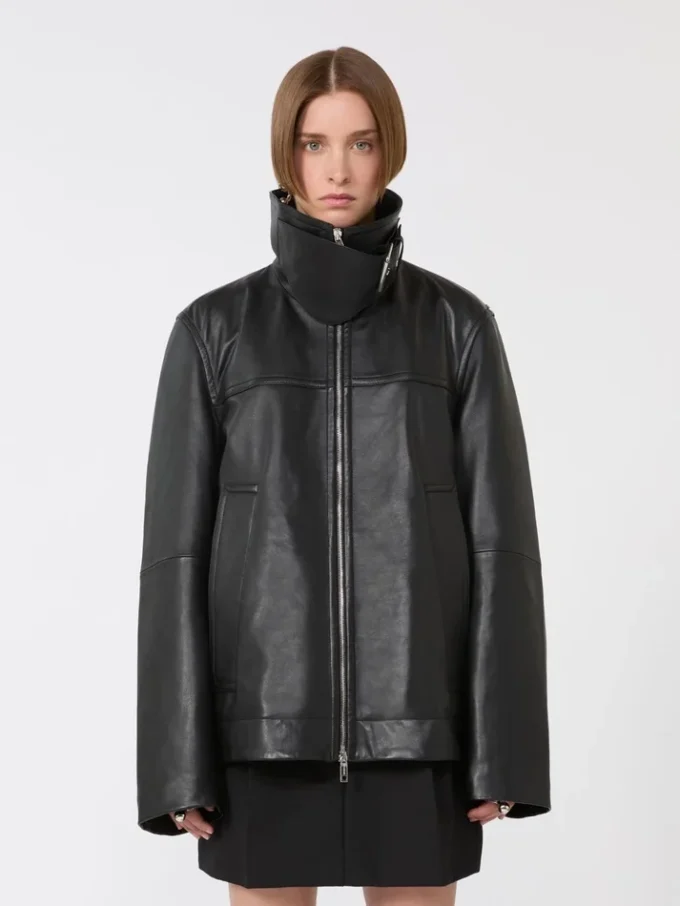 Oversized, tykk skinnjakke, svart Oversized, tykk skinnjakke, svart