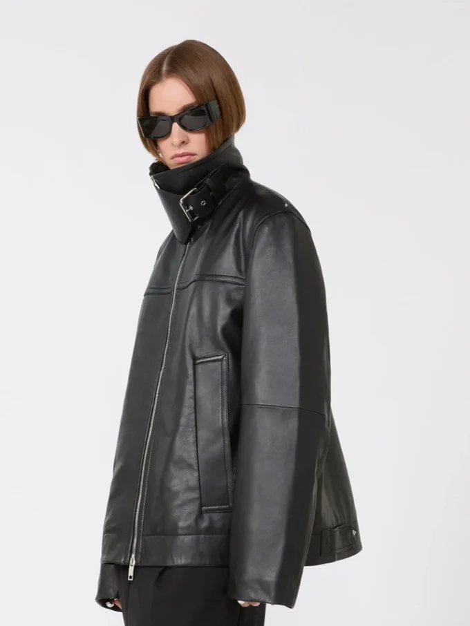Oversized, tykk skinnjakke, svart Oversized, tykk skinnjakke, svart