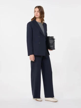 Dobbeltradet blazer i stretchull, marineblå
