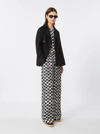 Peacoat i bomull og lin med kurvvev, svart