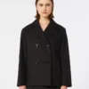 Peacoat i bomull og lin med kurvvev, svart