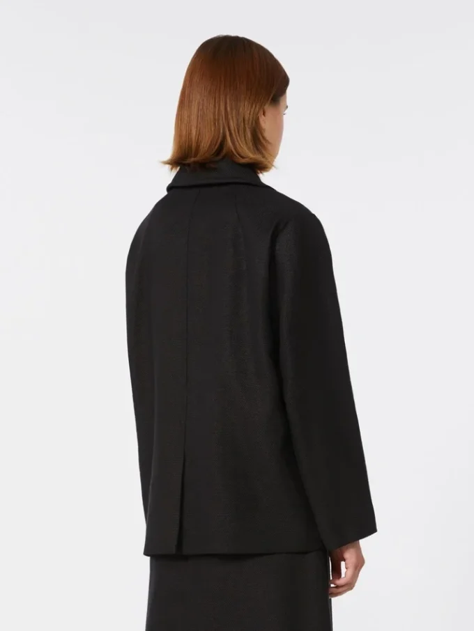 Peacoat i bomull og lin med kurvvev, svart