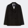 Peacoat i bomull og lin med kurvvev, svart