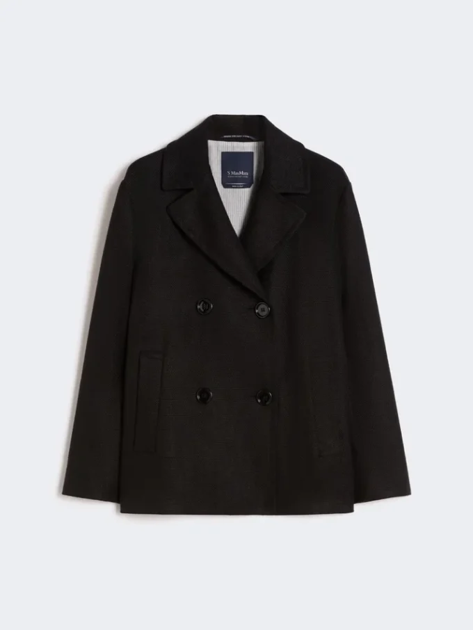 Peacoat i bomull og lin med kurvvev, svart