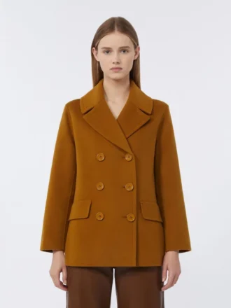 Peacoat i bredvevd ull, sennepsfarget