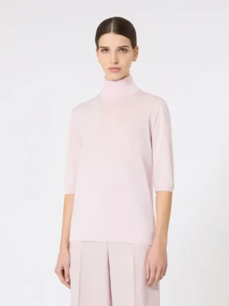 Polo-genser i ull med glattstrikk, rosa