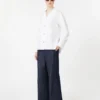 Rettskåret denimbukser i bomull og lin, midnattsblå