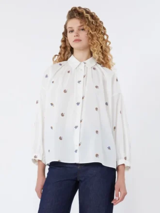 Poplin-skjorte med broderi, hvit