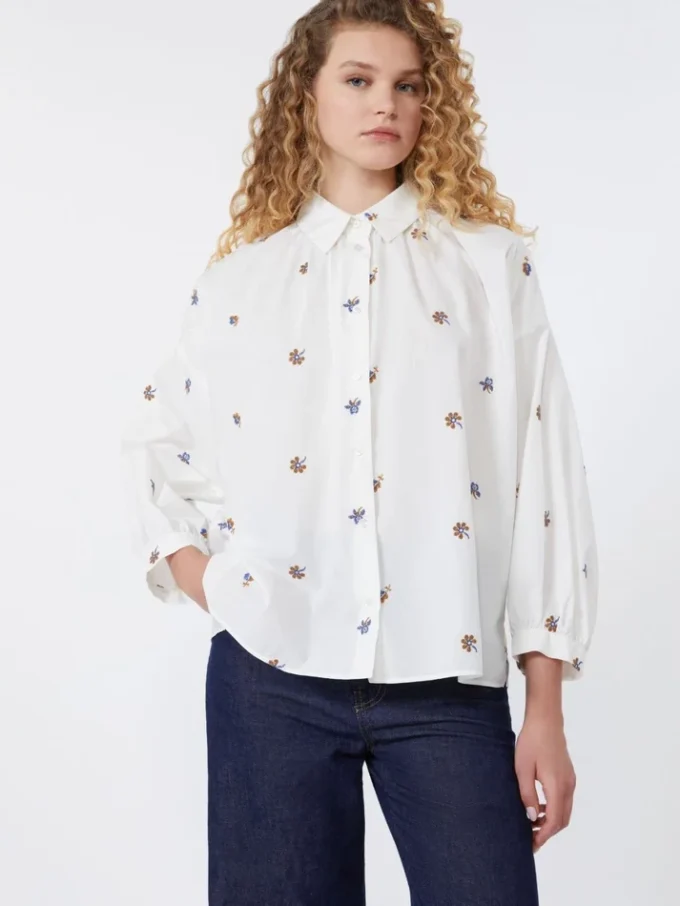 Poplin-skjorte med broderi, hvit