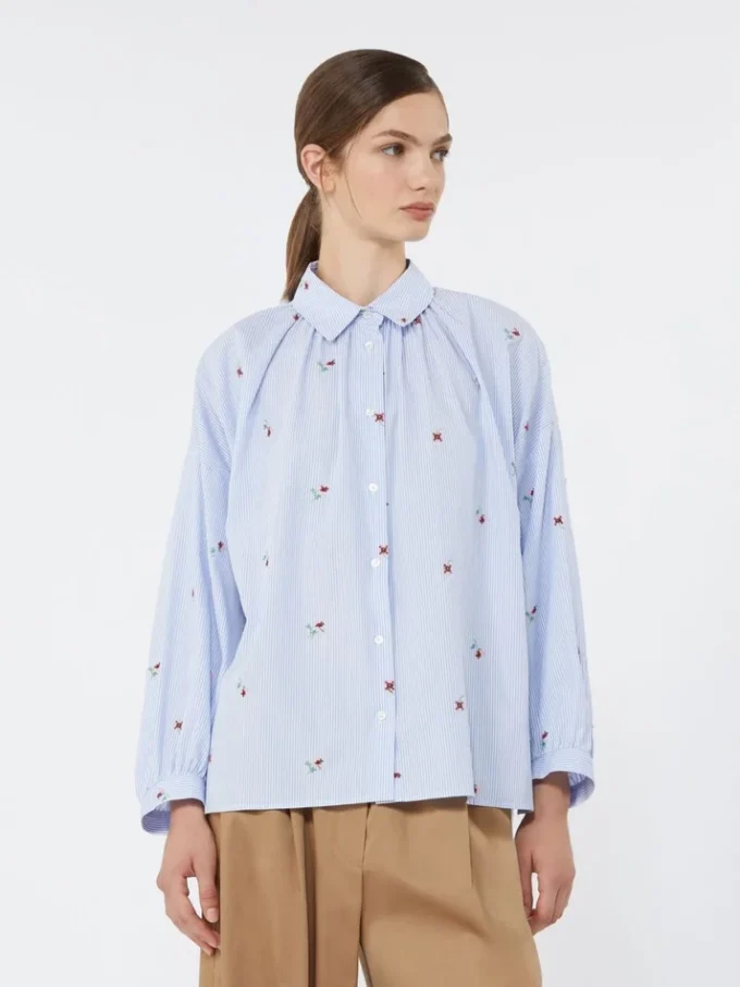 Poplin-skjorte med broderi, lyseblå