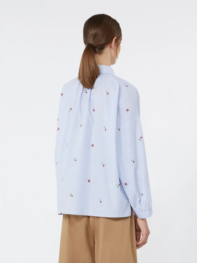 Poplin-skjorte med broderi, lyseblå