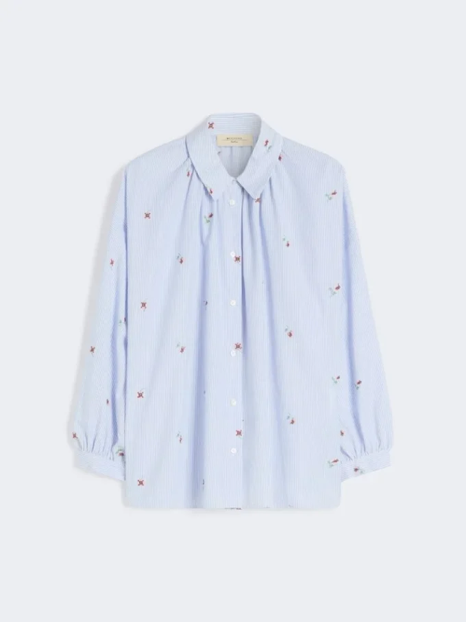 Poplin-skjorte med broderi, lyseblå