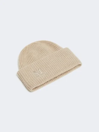 Ribbestrikket kasjmirlue, beige