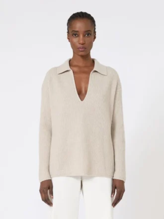 Ribbet kashmirgenser, beige