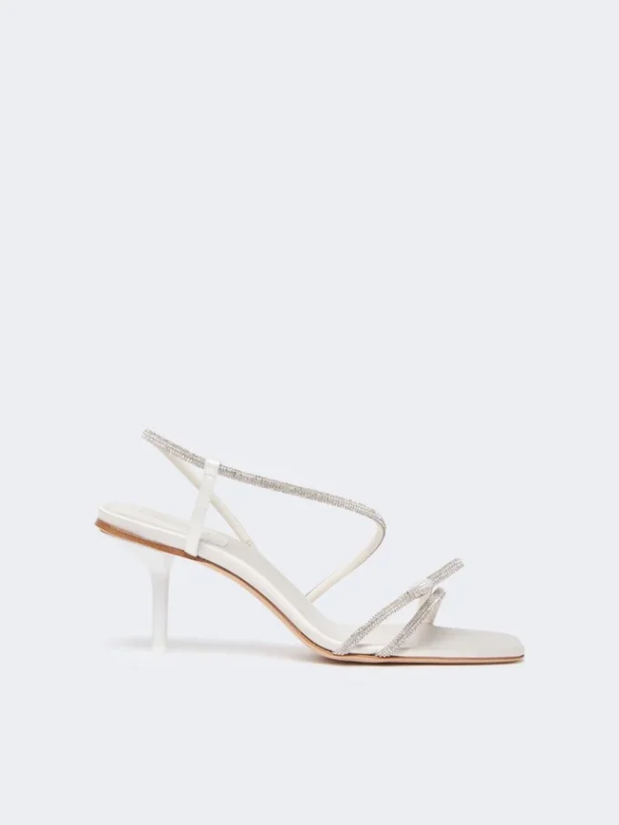 Sandaler i sateng og rhinestones, elfenben
