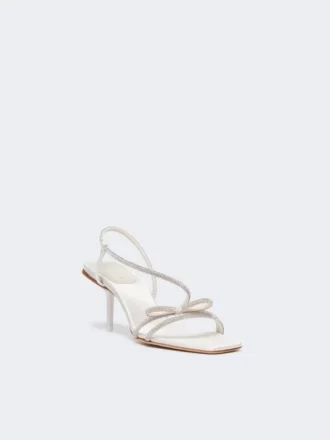 Sandaler i sateng og rhinestones, elfenben