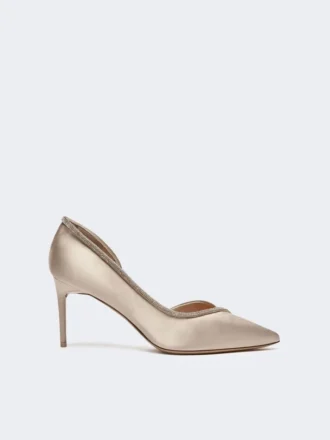 Satengpumps med krystaller, farge nude
