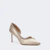 Satengpumps med krystaller, farge nude