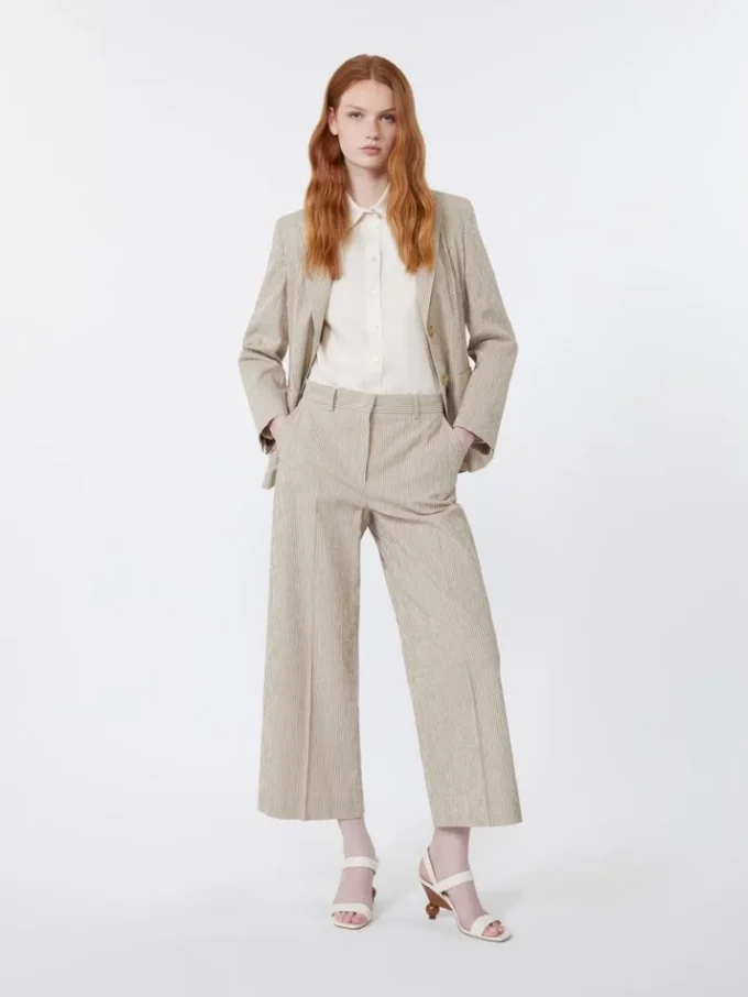 Blazer i seersucker av bomull og lin, sand