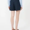 Shorts i lin med kurvfletting, midnattsblå