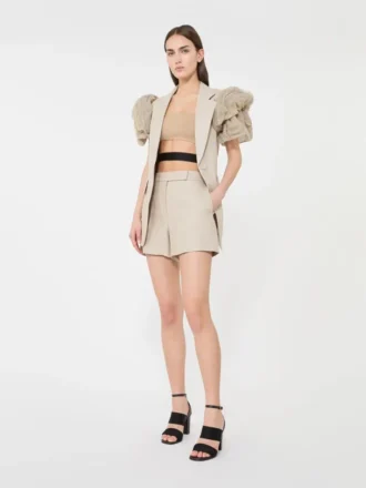 Shorts i lin med kurvvev, sand