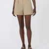 Shorts i stretchbomullssatin, kaki