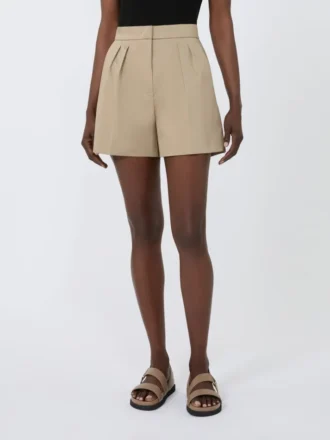 Shorts i stretchbomullssatin, kaki